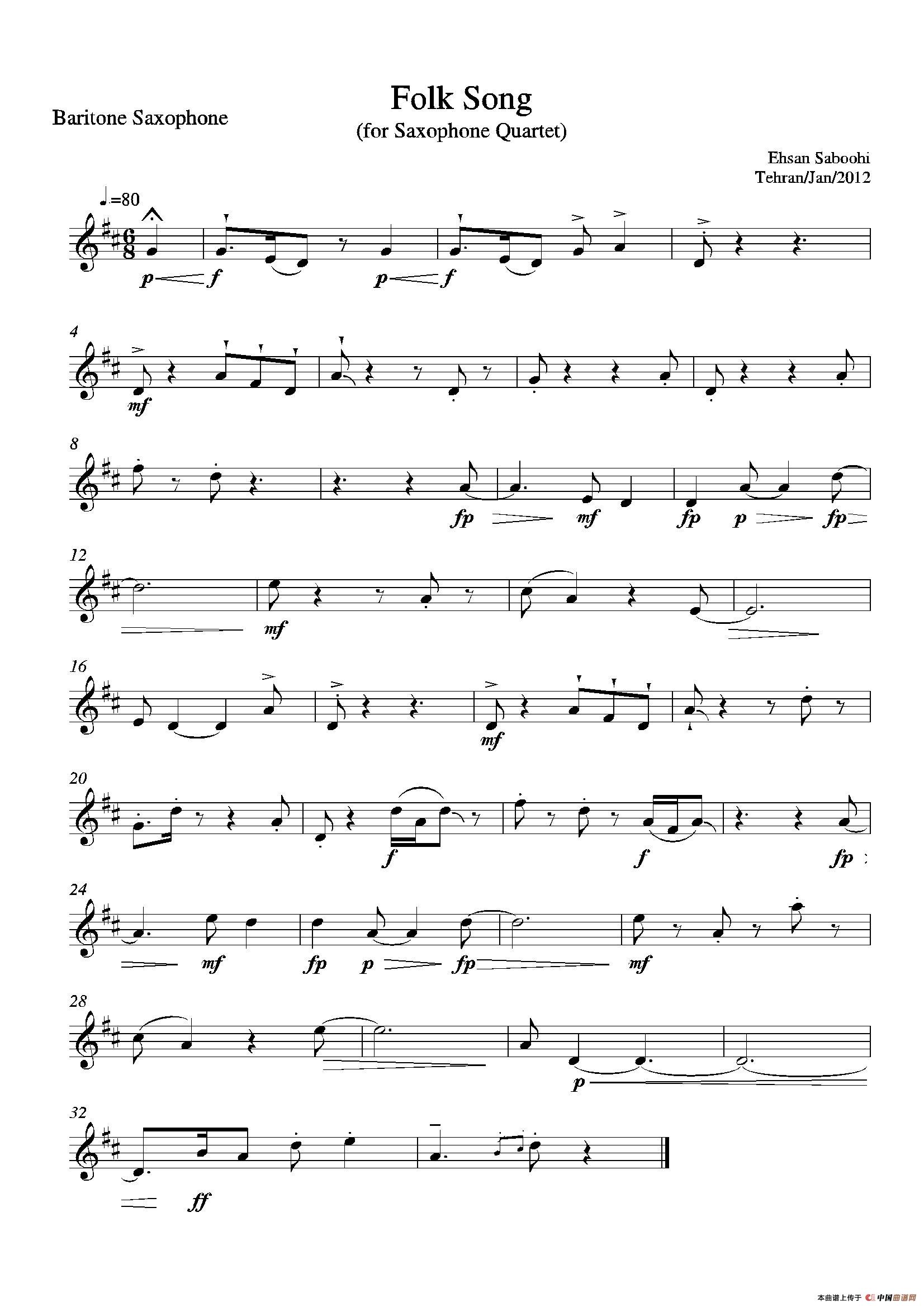 Folk Song（四重奏上低音萨克斯分谱）(1)_原文件名：009.jpg