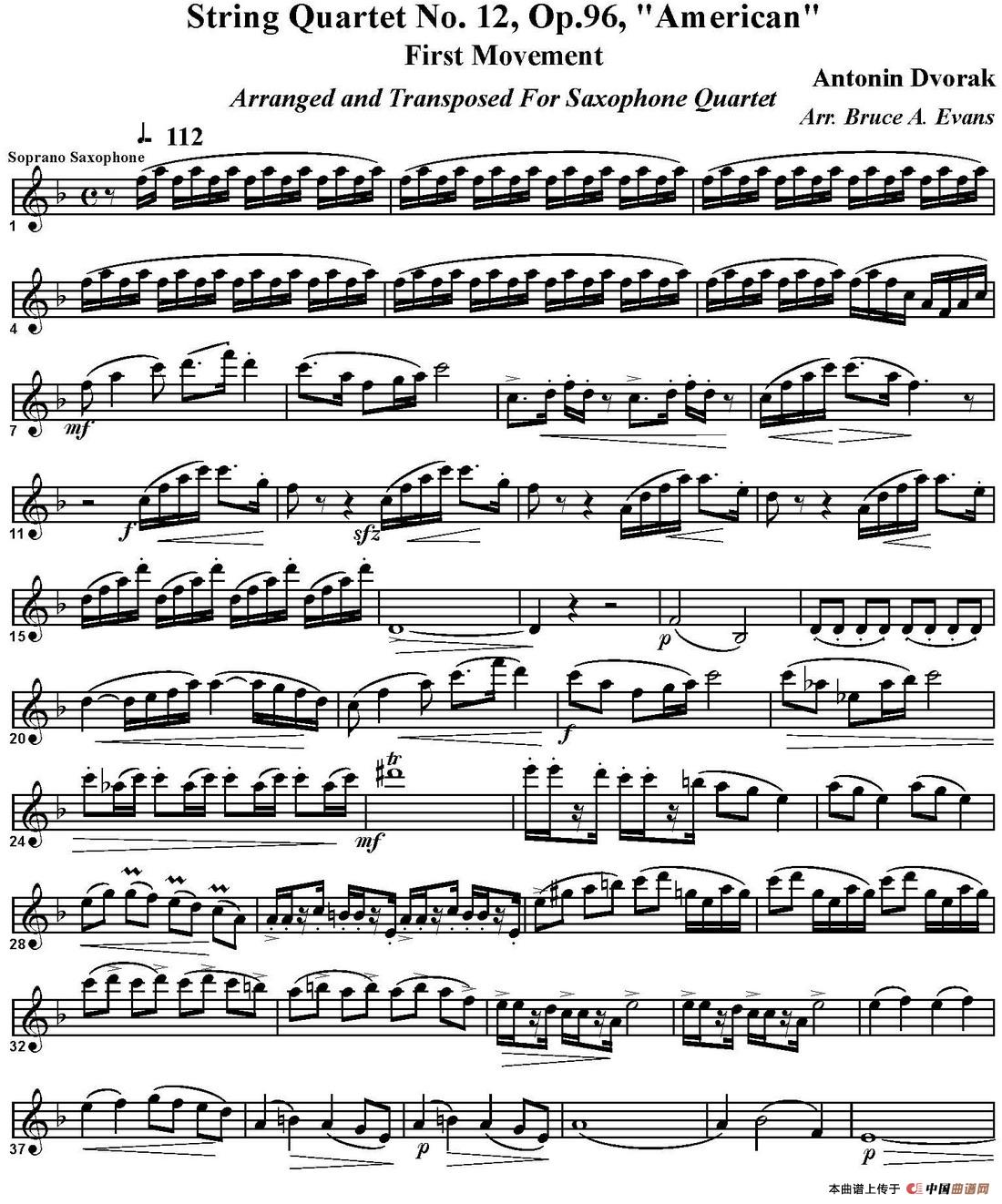 String Quartet No.12，Op.96（四重奏·高音萨克斯分谱）(1)_原文件名：String Quartet No.12,Op.96_1.jpg